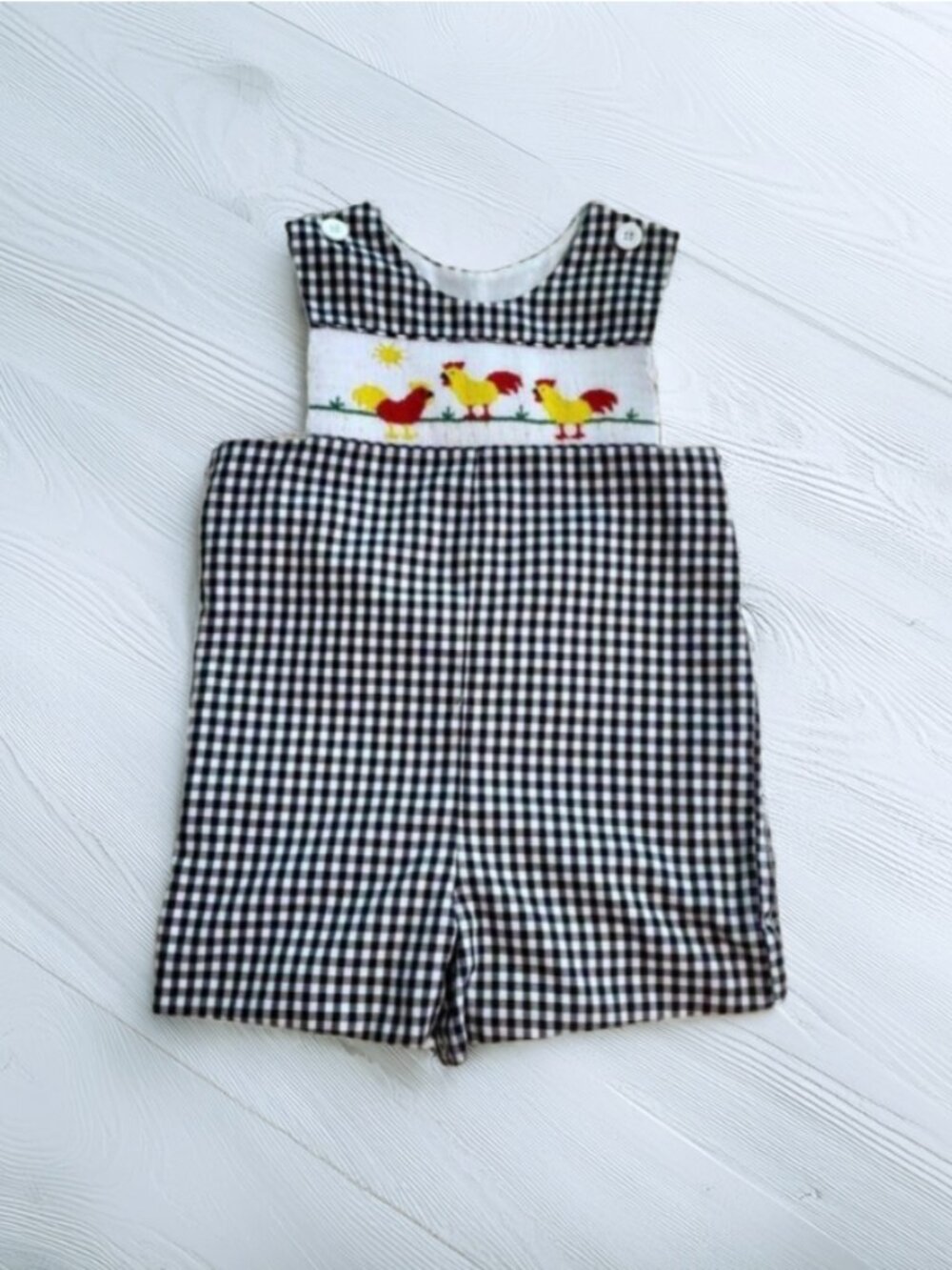 Smocked Frocks Checked Rooster Shortalls Size 5